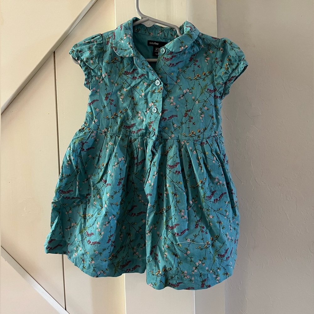 Gap turquoise dress with floral print 18 to 24M